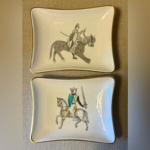 RARE PAIR Minton England Bone China 2- Medieval Knight Equestrian Trinket Dishes